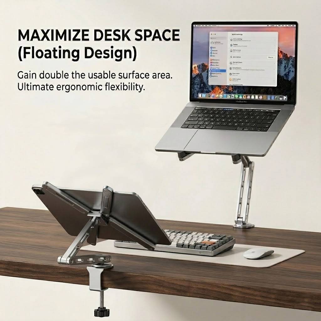 2026 Laptop Stand Arm Quick Release Tray, Aluminium Adjustable Desk Clamp 360 Swivel Computer Stand for MacBook Pro Air Notebook