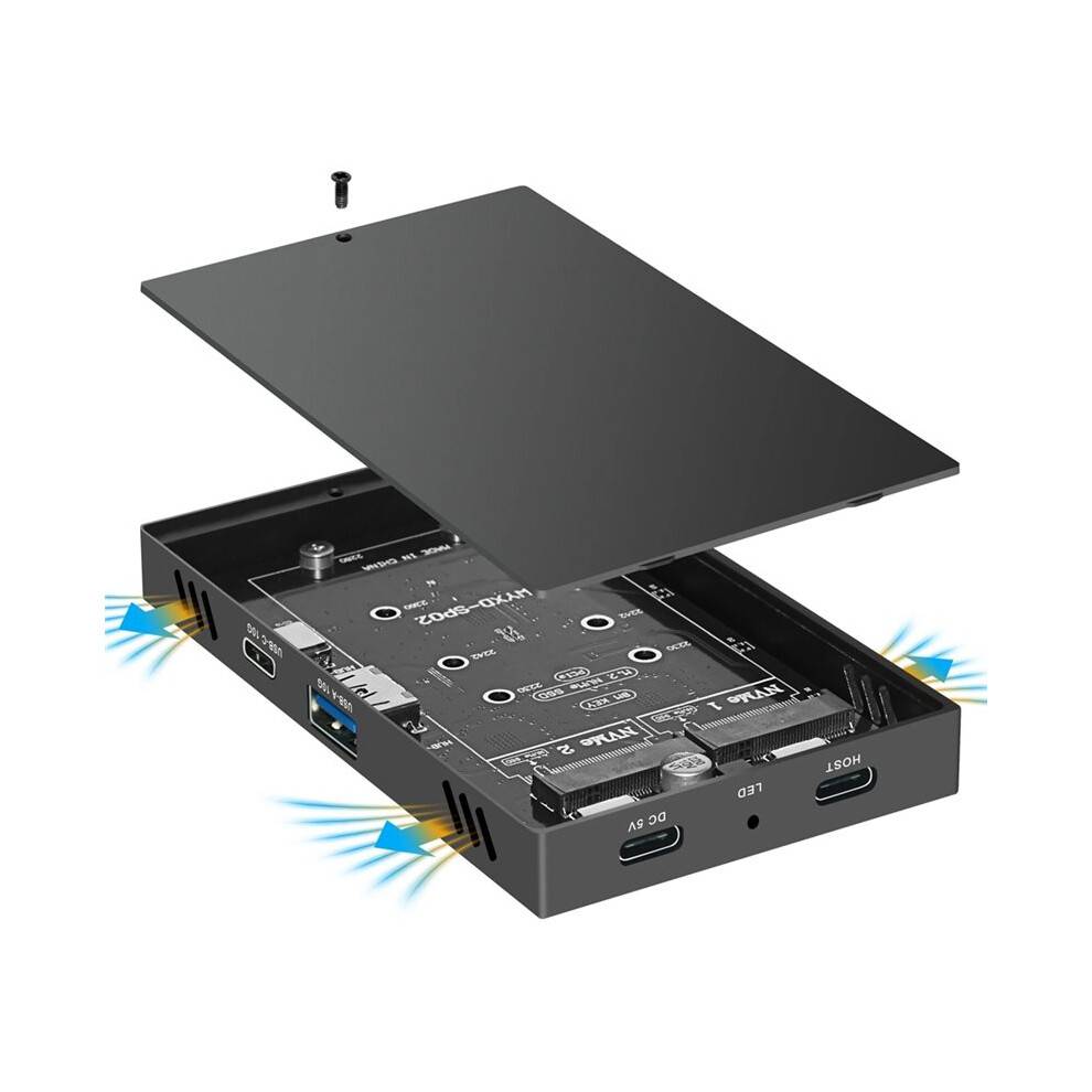 M.2 NVMe Dual-Bay SSD Docking Station PCIE SSD Enclosure 10Gbps USB 3.2 Gen2 SSD Box Hard Drive Case 4IN1 Type C HUB