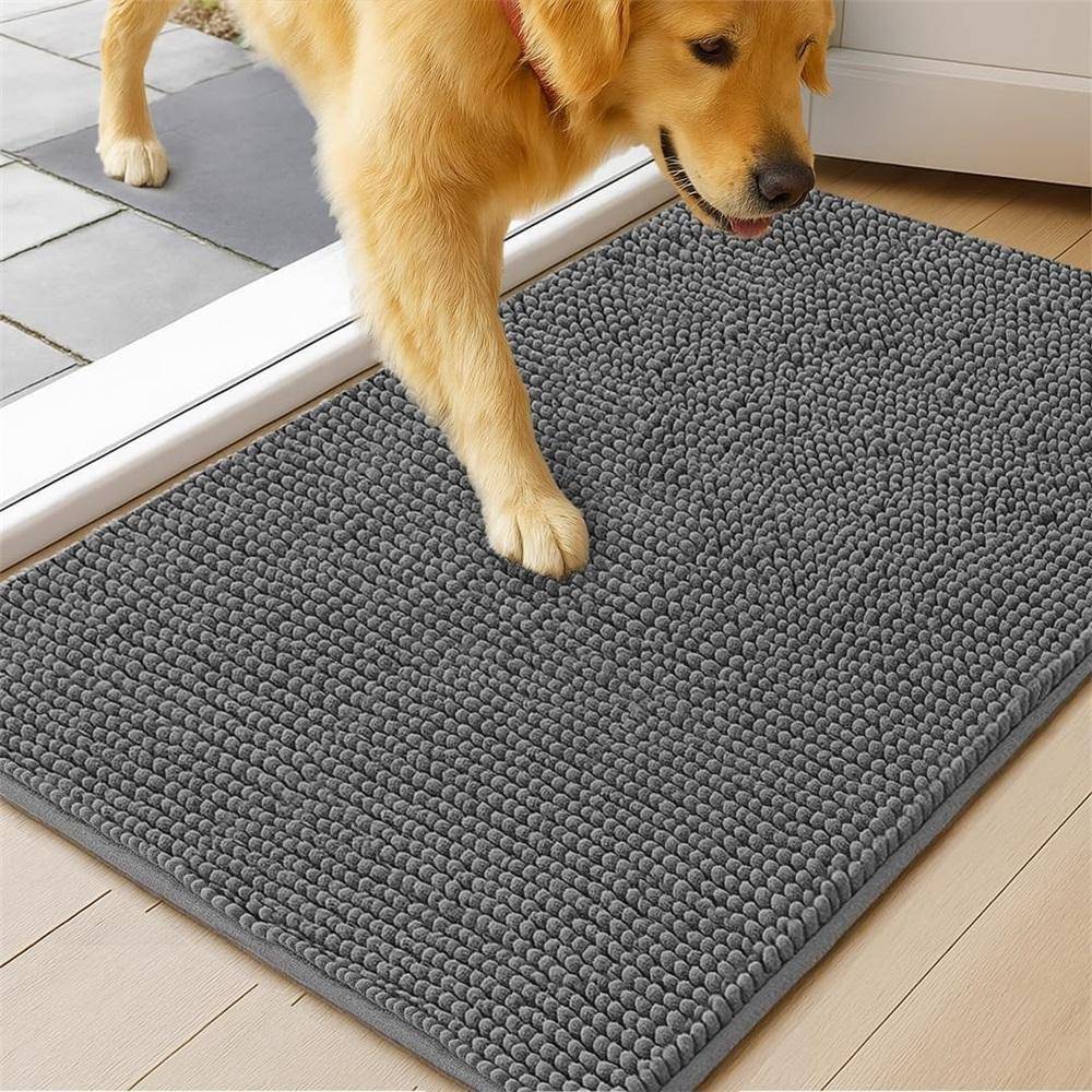 Dörrmatta för hundar med leriga tassar, Superabsorberande, Halkfri inomhusmatta, Snabbtorkande chenille-lerrmatta för hundar och entré, Tvättbar, Grå
