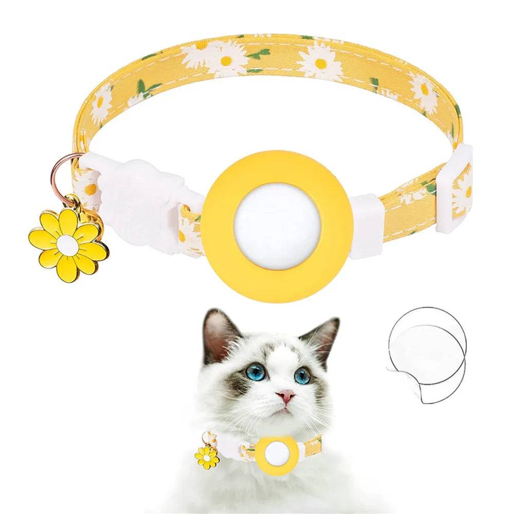 Breakaway Cat Collar with Daisy AirTag Holder & Bell - Yellow