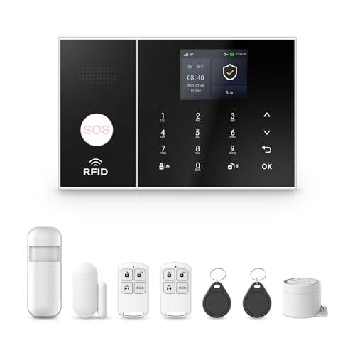 PGST trådlöst hemlarm, trådlöst larmsystem, WIFI + GSM för hem och lägenhet, med dörr-/fönsterkontakt, rörelsedetektor, fungerar med Alexa och Google for Home