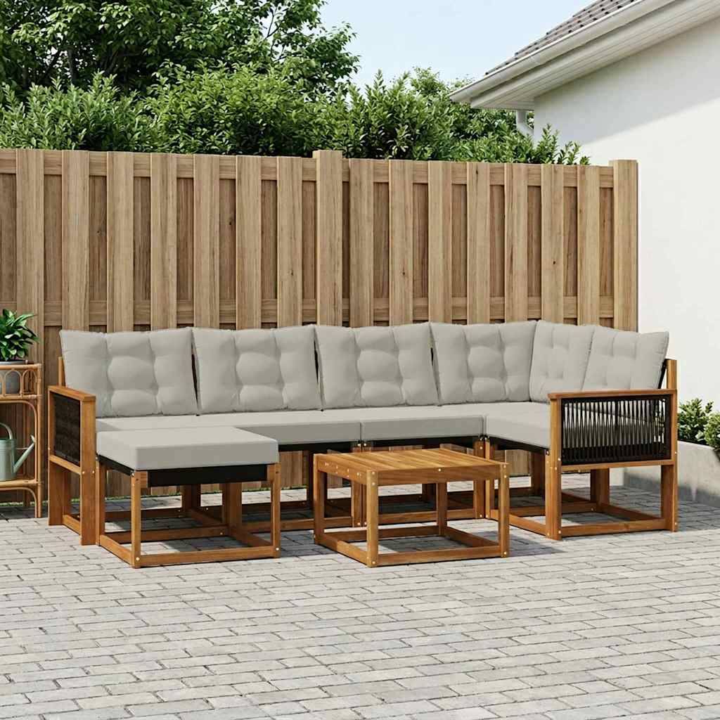 vidaXL Udendørs sofagruppe med pude 7 pcs Naturfarvet og lysegrå