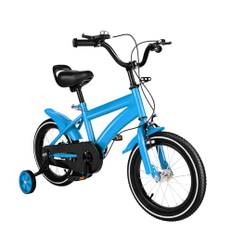 UESUENYENS 14 tums barncykel, pojkar, cykel, flickcykel, unisex, 3–6 år, balanscykel med stödhjul, en kombination av fram- och bakhjulsbroms (blå)
