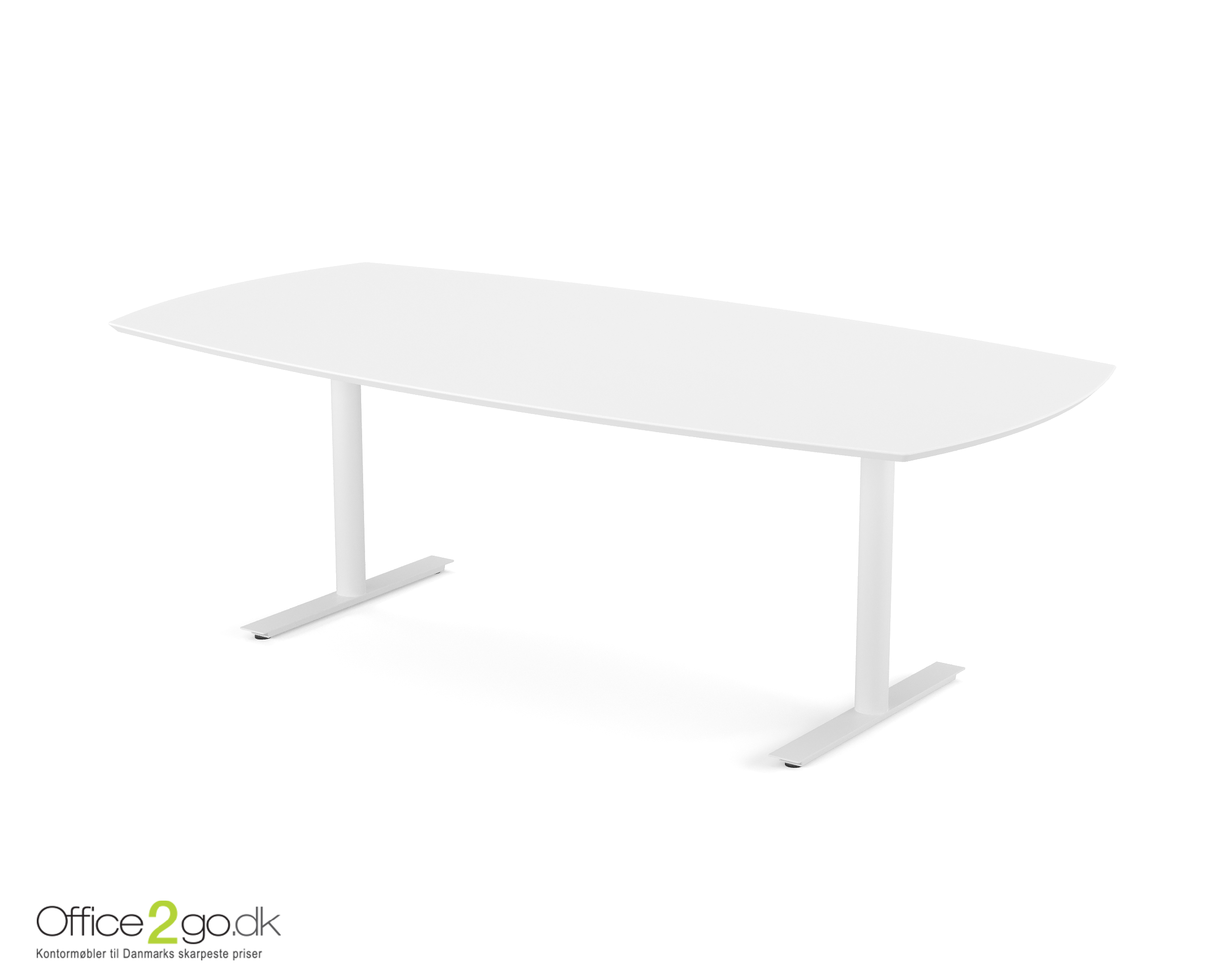 Inline mødebord (tøndeformet bordplade) - 220 cm - Hvidt