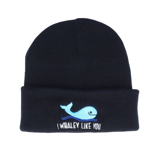 Kiddo Cap - Svart Beanie - Kids Whaley Like You Black Beanie @ Hatstore
