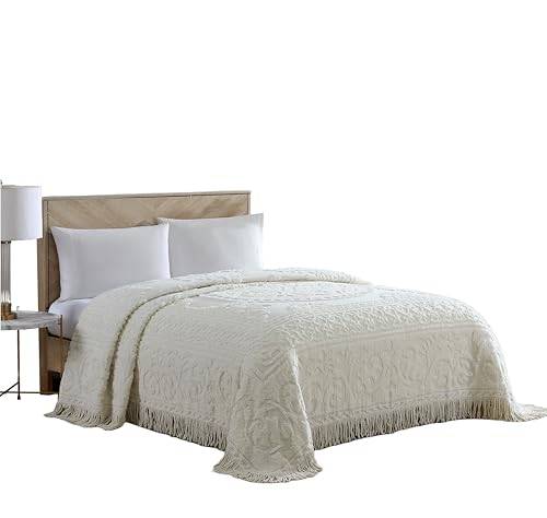 Beatrice Home Fashions Överkast Medallion, chenille, full size, elfenbensvit