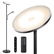 OUTON LED-golvlampa, dimbar stående lampa, 4 färgtemperaturer, huvudljus på 27 W och 7 W lä, fjärrkontroll och touch-kontroll för vardagsrum, sovrum, kontor