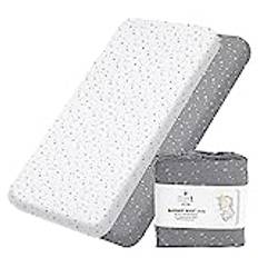 Lilly Belly Pack med 2 Next to Me spjälsängslakan 100 % ekologisk bomull GOTS Cert. - Kompatibel med Moses korgslakan, lakan till spjälsäng, ekologisk tutti bambini mysigt lakan 90 x 55 cm (stjärnor).