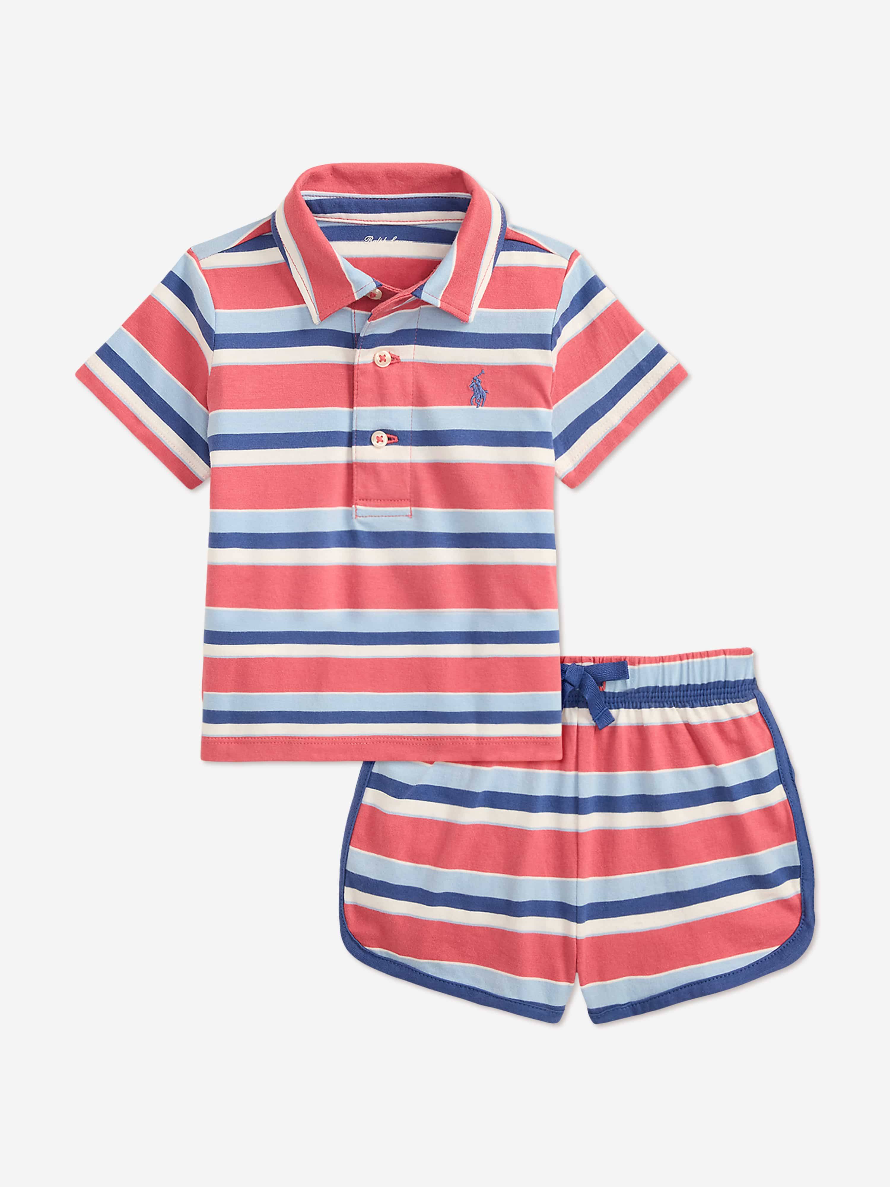 Ralph Lauren Baby Boys Striped Jersey Short Set in Pink - Multicoloured / 18 months (18 months)
