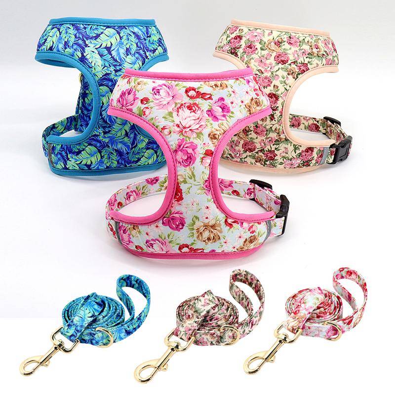 Nylon Tryckt Hundhalsband Sele Kopp Nät Valp Kattväst Personliga Husdjurshalsband Anti-förlust För Små Mellanstora Hundar Katter Rosa