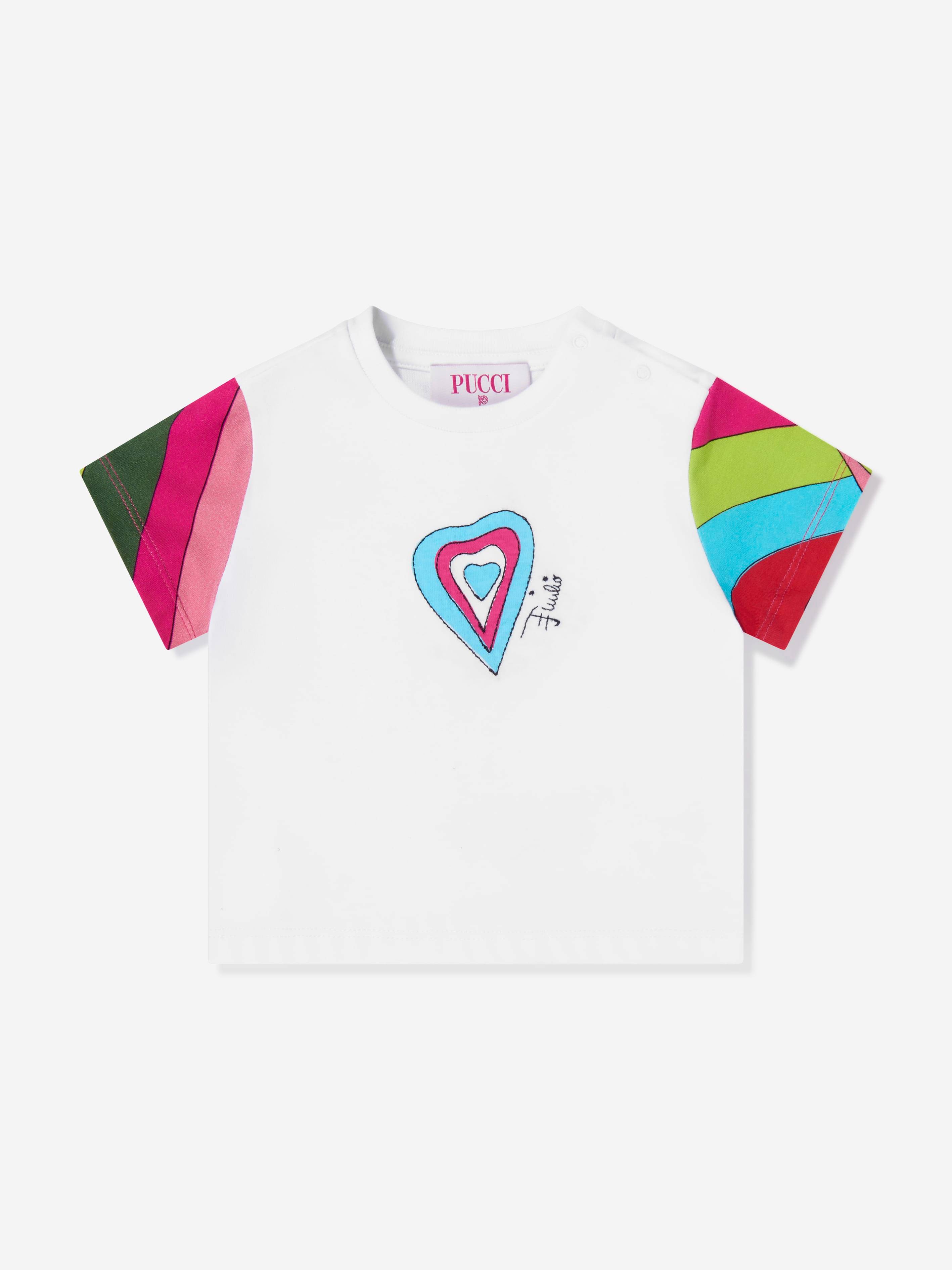 PUCCI Baby Girls Heart Print T-Shirt in White - White / 0 - 6 Mths (0 - 6 Mths)