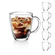 D.M DESIGN·MASTER [6-pack, 350 ml] - Premium glas kaffemuggar, genomskinliga teglas för varma/kalla drycker, perfekt design för amerikansk, cappuccino, latte eller te och dryck.