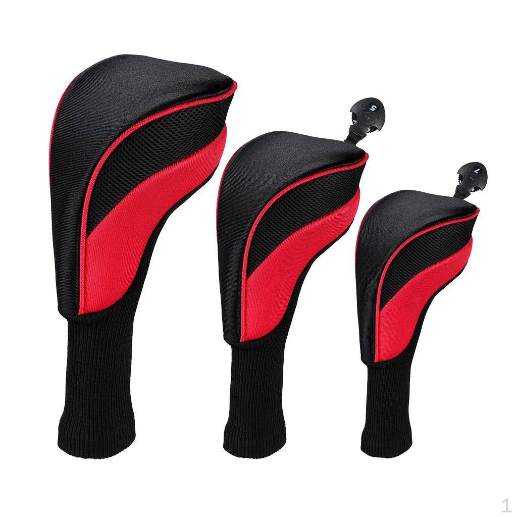 3 Golfskydd Lång Hals Driver Headcover Woods Skaft röd
