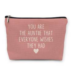 TEMU 1pc Auntie Gift Makeup Bag - "you Are The Auntie That Everyone Wishes Had" , Light Pink Cosmetic Pouch With Black Zipper, Unisex Travel Makeup Bag For Mother’s Day Gifts From Niece/nephew