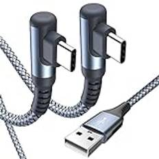 USB C Kabel 90 grader [2pack 3m] 3.1A Snabbladdning USB Type C-laddkabel Kompatibel med i Phone 16 15 Pro Max,Samsung Galaxy S25 S24 S23 S22,Sony,Xiaomi,XRedmi,Huawei,Pixel,USB C-enheter.