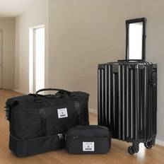 Pink 3-Piece Suitcase/ Waterproof Carry-On Suitcase/ Soft-Side Wheeled Suitcase/ Lightweight Trolley Travel Bag,/ Suitcase Set With Bag (Travel Suitca - Black - 20 inch