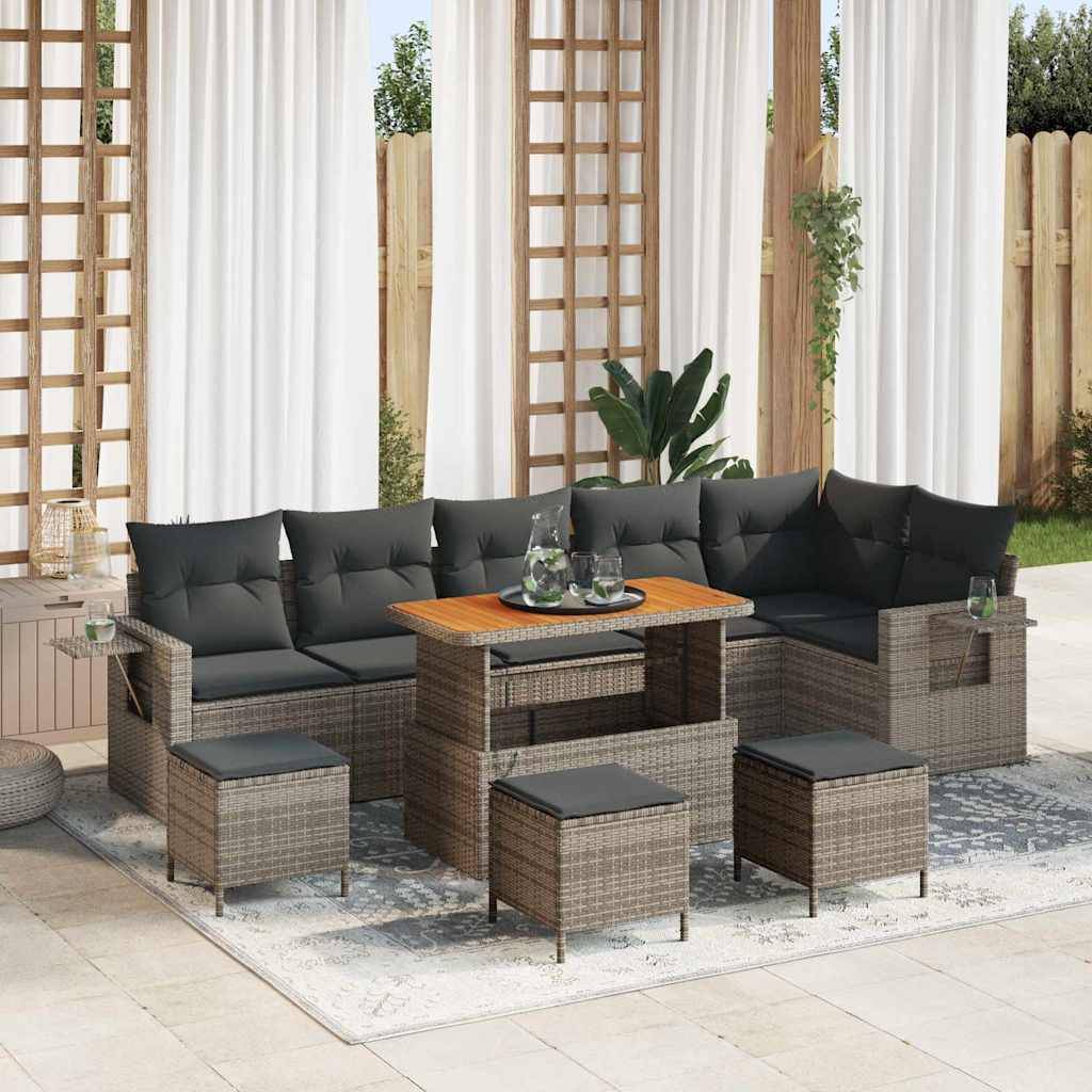 vidaXL Havesofa Sæt 10 stk. Grå polyrattan
