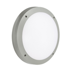 KnightsBridge 230V IP65 18W LED Round Bulkhead CCT with Emergency & Daylight Sensor Grey