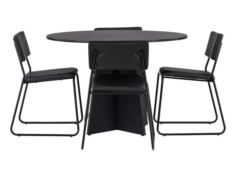 Venture Design Bootcut Round & Kenth matgrupp Svart/svart 4 stolar & bord 110 cm