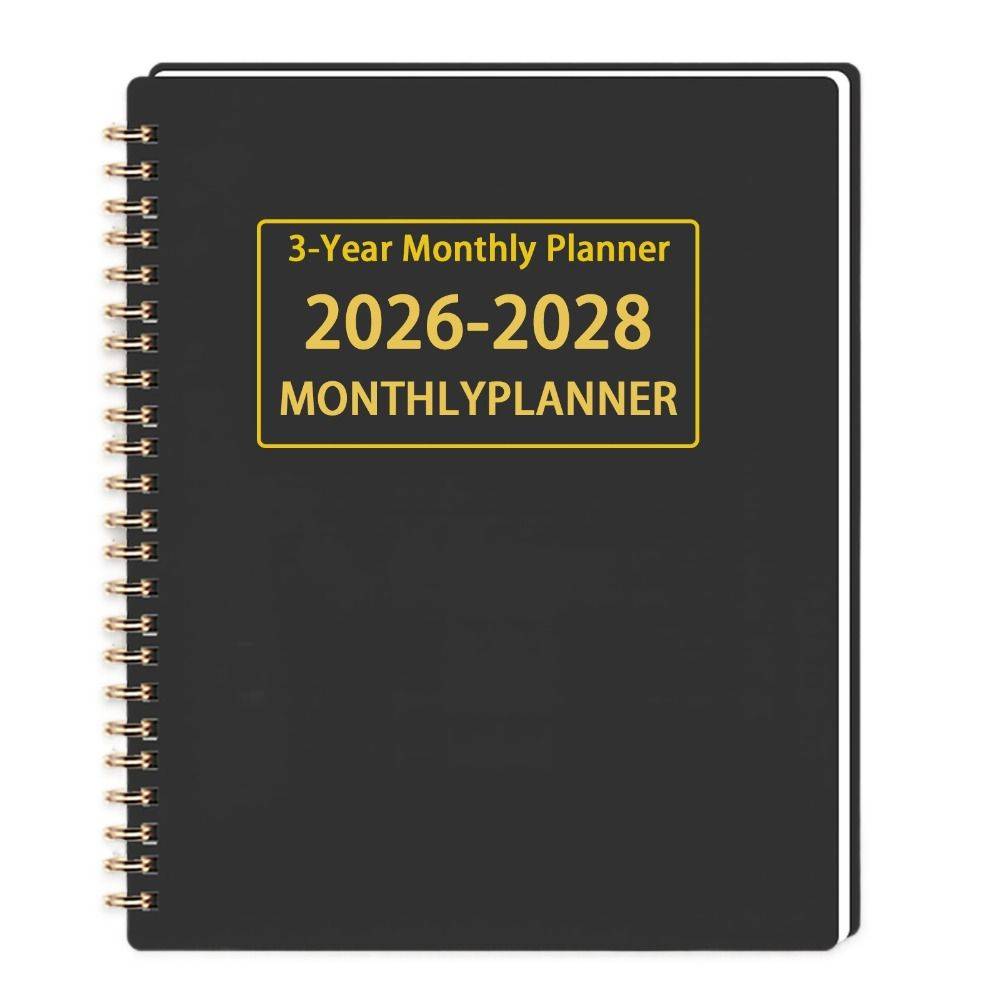 A4/A5 3-års Månadskalender 2026-2028 Dagbok Kalender Premium Kalenderbok Läsårs svart