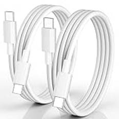 CLEEFUN USB C till USB C 3 M vit 2-pack, 60 W typ C-kabel snabbladdning för iPhone 16/15 Pro Max, PS5-kontroll, Galaxy Xiao-mi Pixel Moto