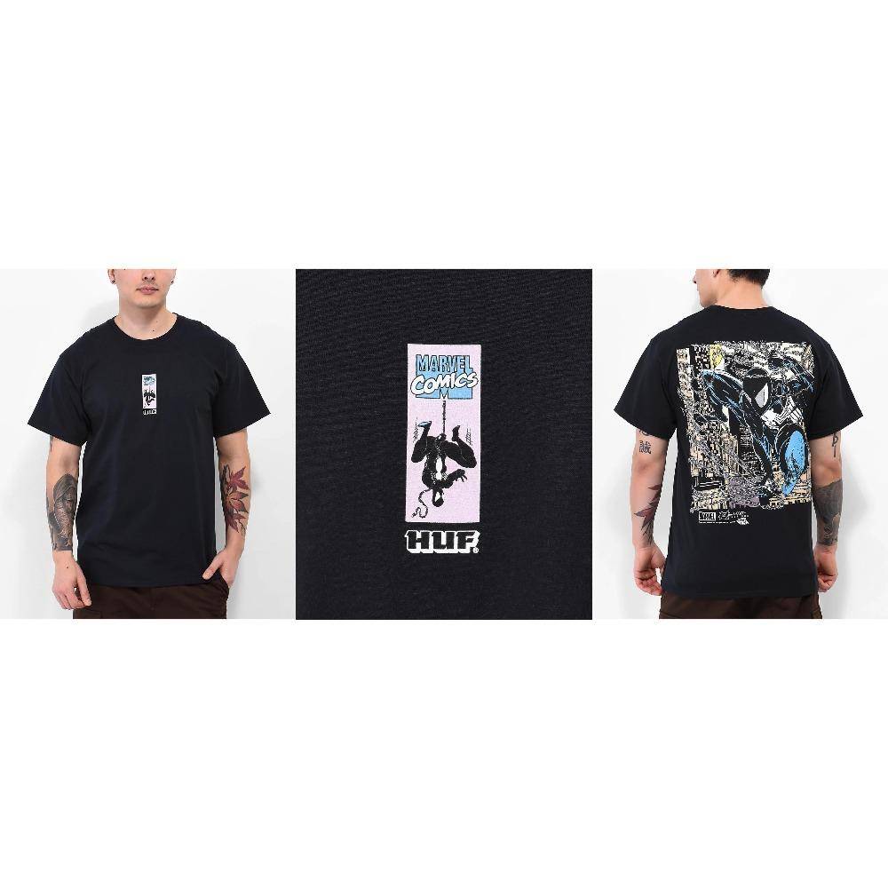 Oversized T-shirt med korta ärmar | HUF x Marvel Spider-Man Symbiote-dräkt Vintage Serietidningsgrafisk T-shirt cm