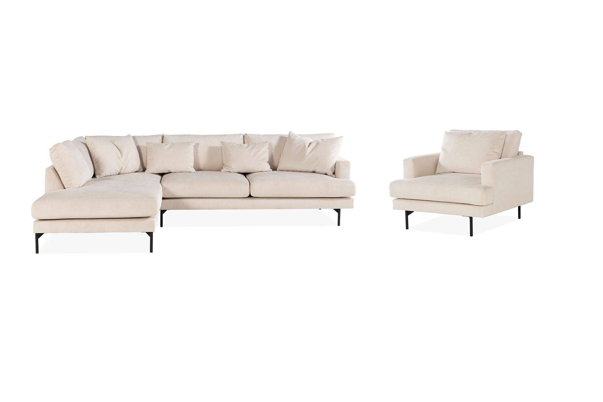 Menard Soffgrupp 4-sits Vänstervänd L-formad Schäslongsoffa + Stor Fåtölj i Manchester - Beige Scandi Days