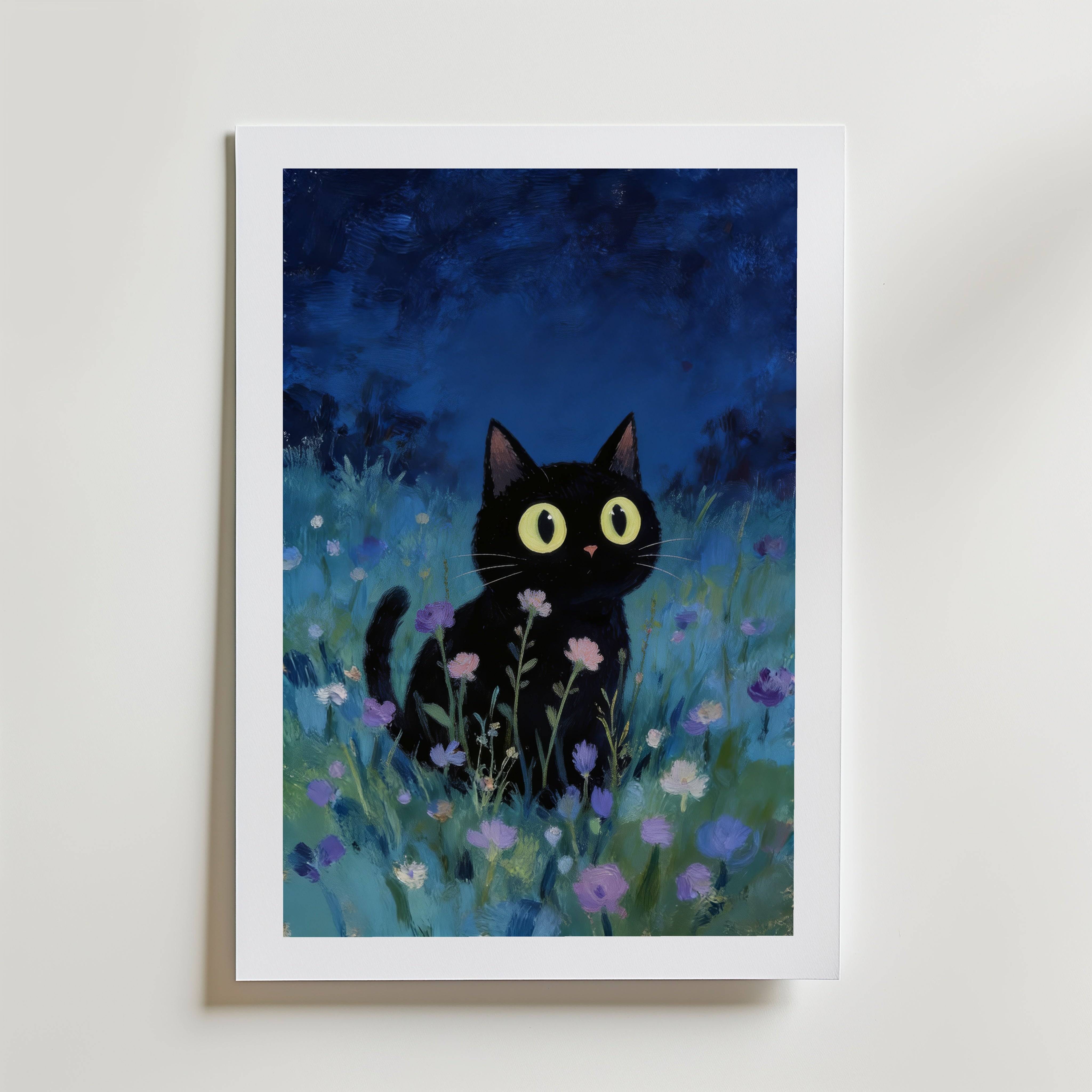 Blue Hour Cat Poster - Fine Art Poster 70x100 cm Med passepartout