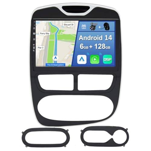 YUNTX Android 13 [6GB+128GB] 2 Din bilstereo for Renault Clio(2012-2016)-[Stödja CarPlay/Android auto/DSP/GPS]-8 Core-Gratis Camera&MIC - Stöd DAB/Ratt kontroll/Bluetooth 5.0/360 Camera/USB/4G/WiFi