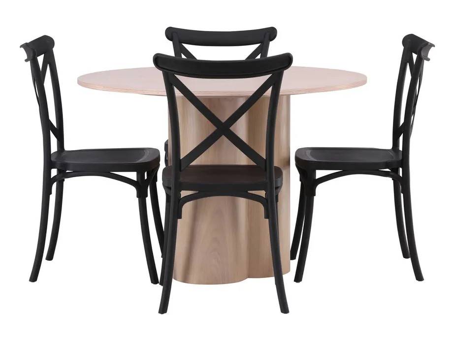 Venture Design Olivia & Crosett matgrupp Svart/vitwash 4 stolar & bord 110 cm