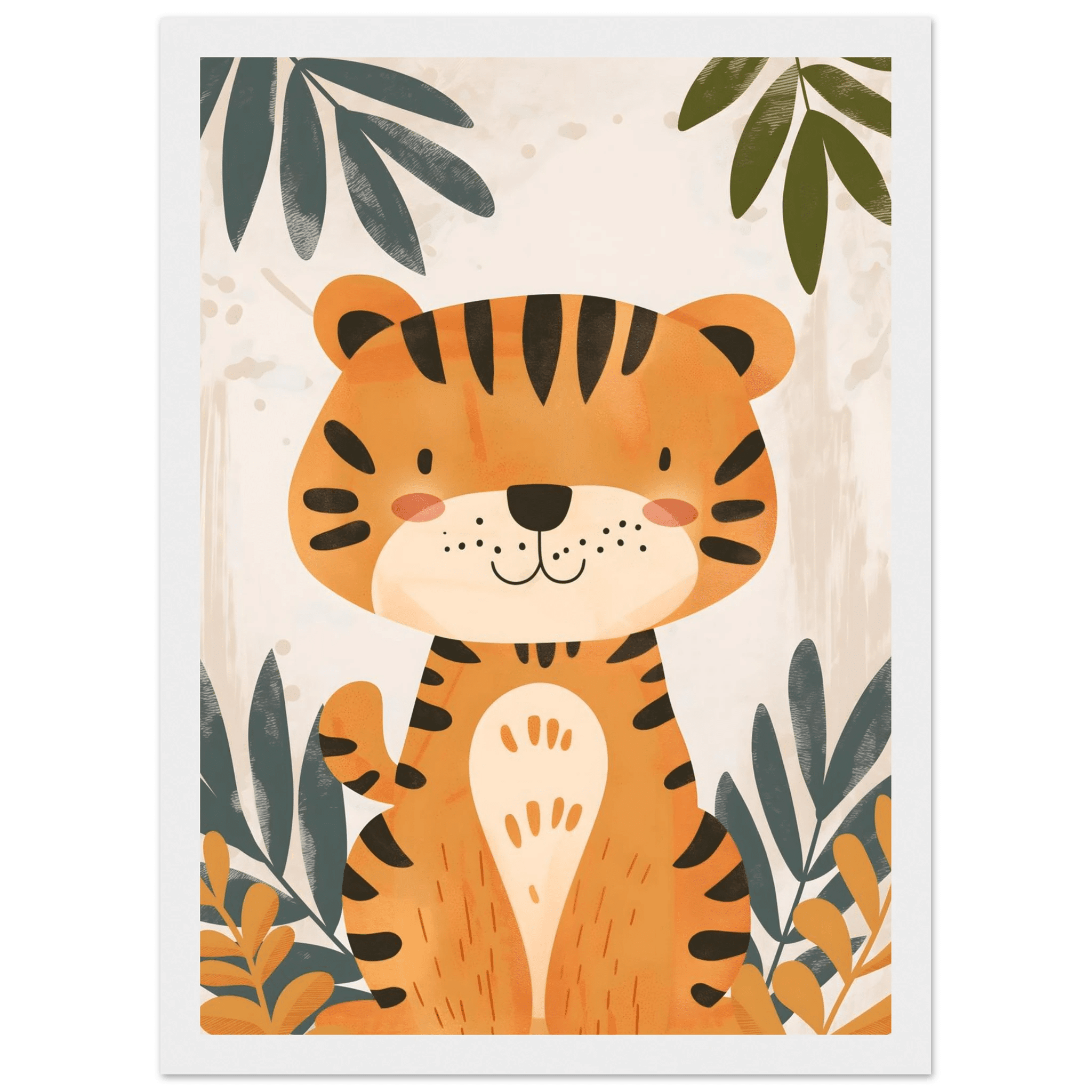 Tigerposter-21x29.7 cm / 8x12" / Med ram / Vit