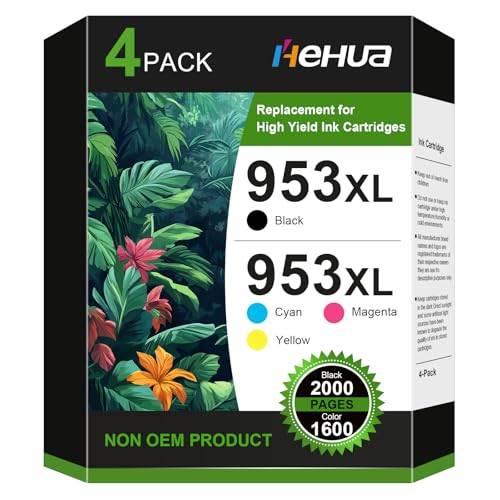 hehua 953XL skrivarpatroner Kompatibla för HP 953 XL bläckpatroner 953XL bläck 953 patroner för HP OfficeJet Pro 7740 8715 8710 8718 8725 8728 8210 7730 7720 8740 8730 8720（1Svart,1Cyan,1Gul,1Magenta）