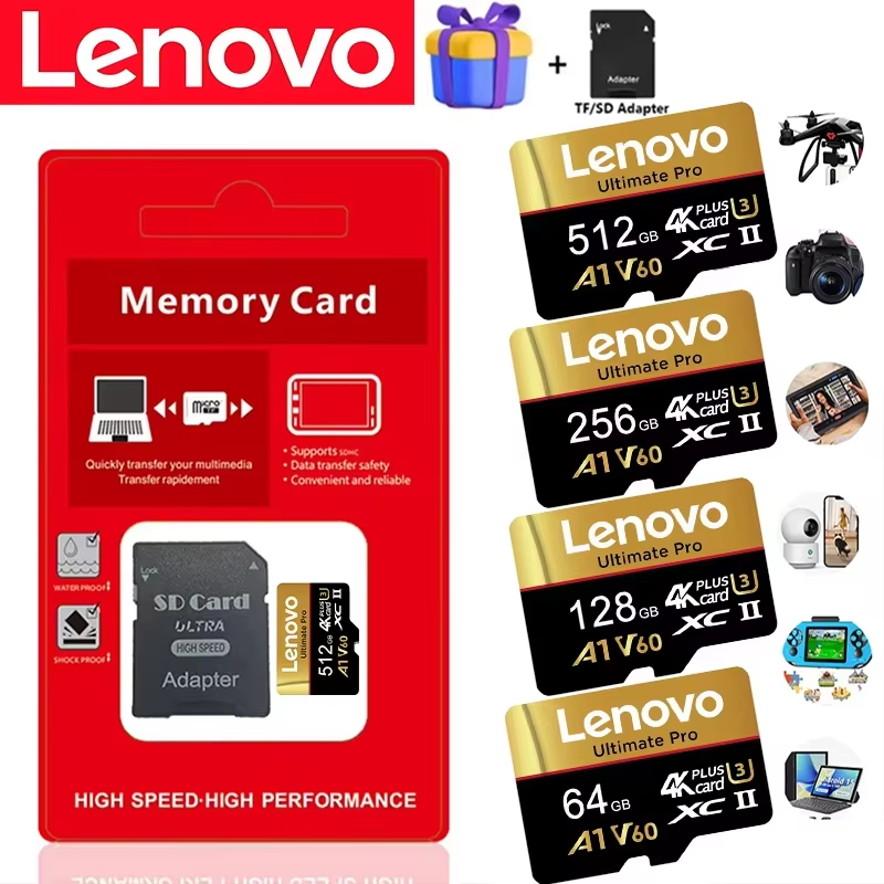 Lenovo Original Micro SD Card UHS-I I A1 V60 Memory Card for Nintendo Switch Flash Memory Cards 128GB For Insta360 DJI Drone