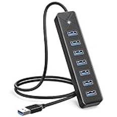 GiGimundo USB 3.0-hubb, 7-portarsadapter för USB 5 Gbps adapter, med 5 V/3A strömport, kompatibel med MacBook, PS4, Surface Pro, Flash Drive, Mobile HDD, (svart kabel 50 cm)