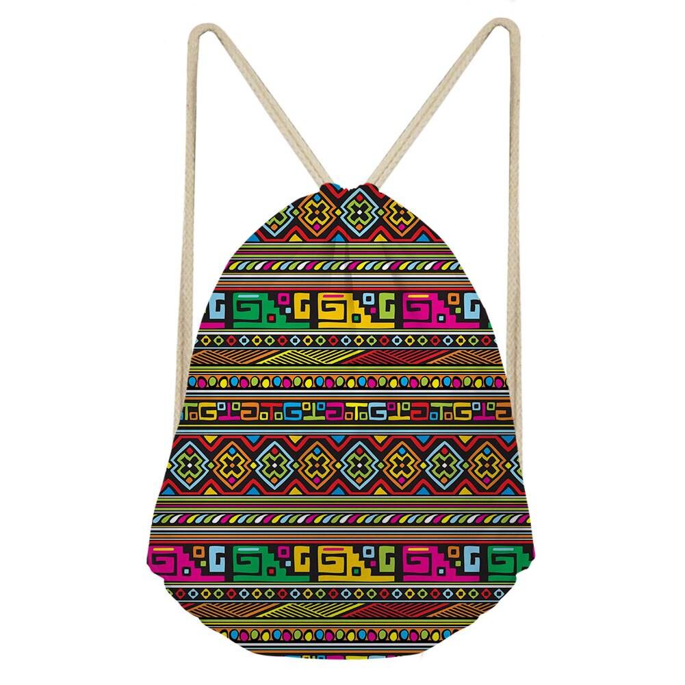 Konst afrikansk stil utskrift dragsko väskor kvinnor etnisk svart stil strand axlar väska afro dam element string bagpack - Grå