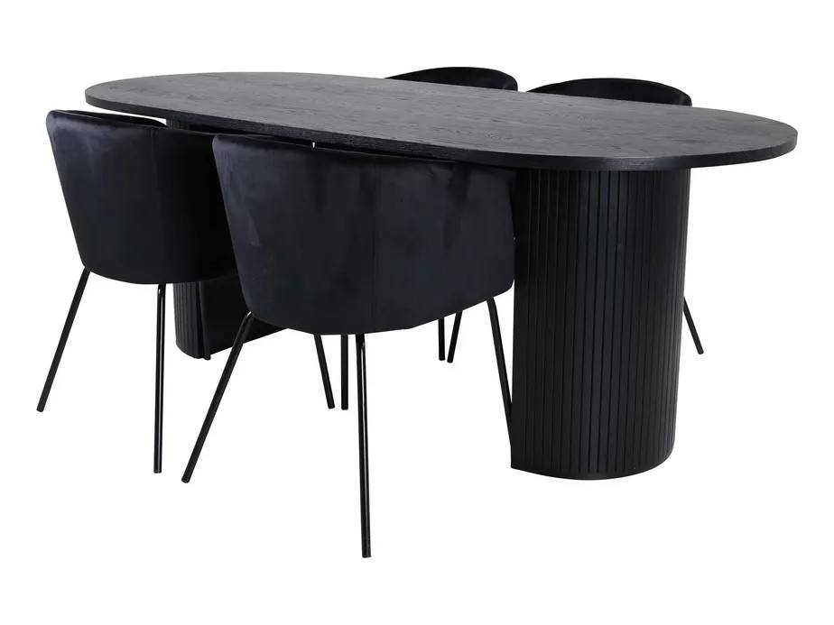 Venture Design Bianca & Berit spisegruppe Sort/sort 4 stole og borde 200 x 90 cm