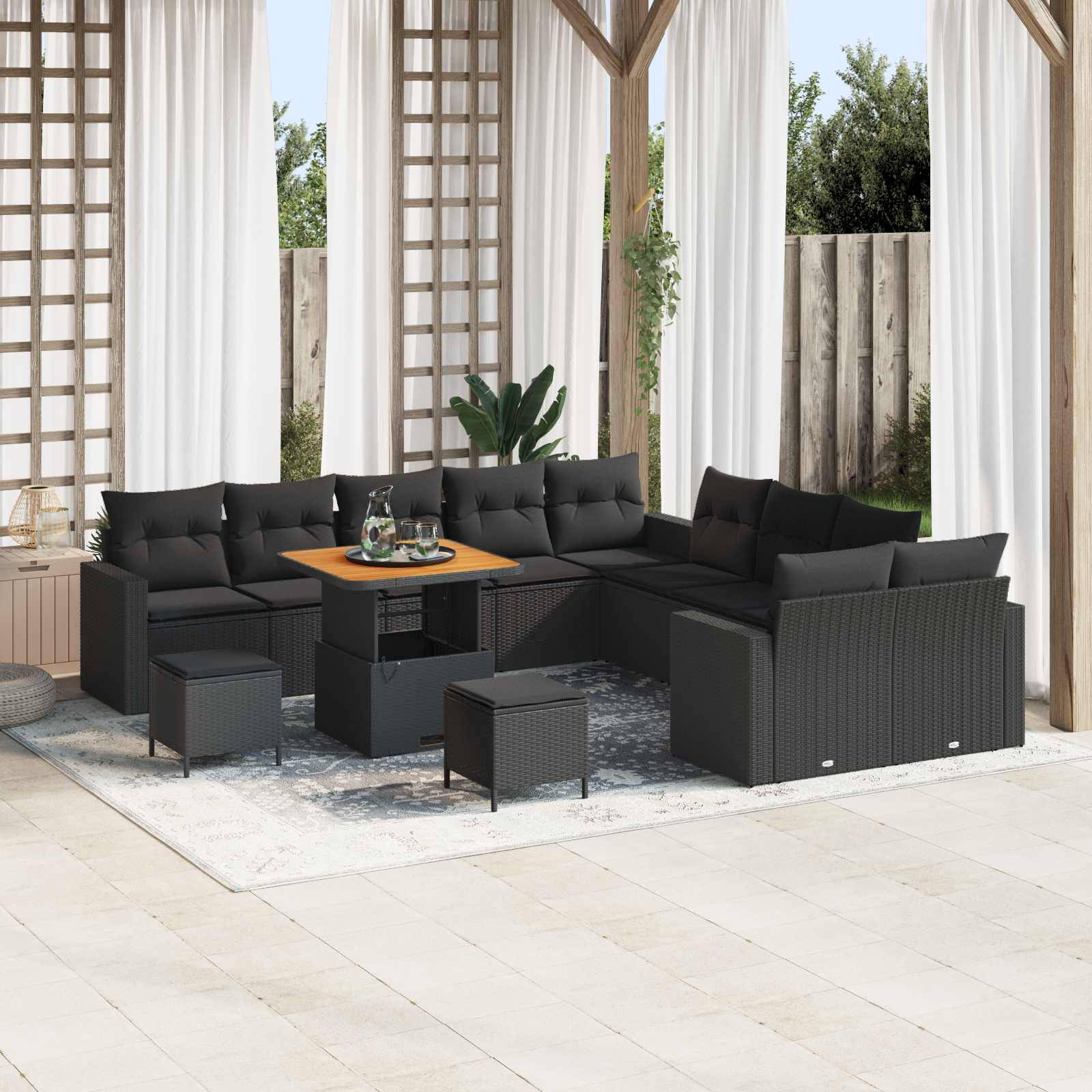 vidaXL Havesofa Sæt 17 stk. 10-Antal sæder Sort polyrattan