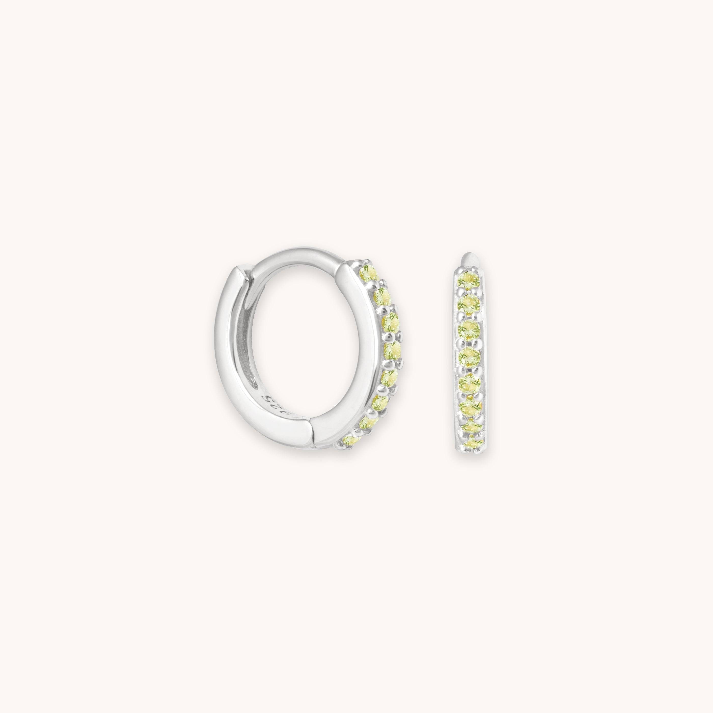 August Birthstone Huggies in Silver with Peridot CZ | Jewellery by Astrid & Miyu