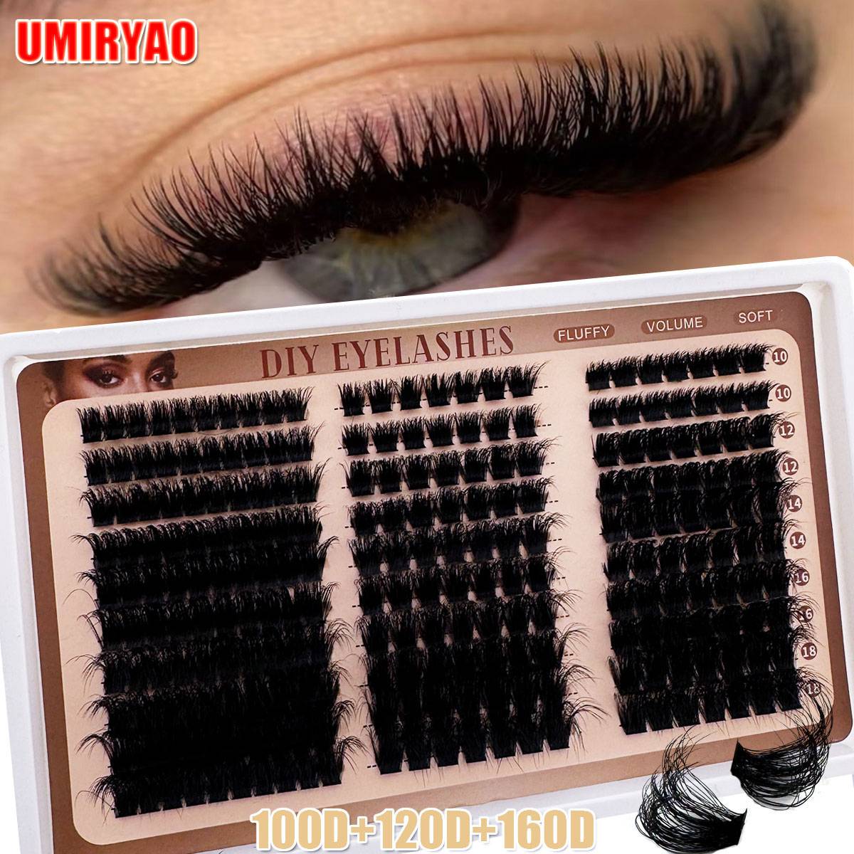 60D+80D+100D/100D+120D+160D/160D+200D+300D D-Curly DIY At Home Lash Clusters, Eyelash Clusters, Individual Eyelashes Fake Lashes