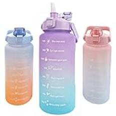 KETIEE Vattenflaska 2 liter, 2 liter drickflaska med sugrör, BPA-fri vattenflaska 2 liter med tidsmarkering, läckagesäker sportflaska, drickflaska, sport för fitness, camping, yoga (lila)