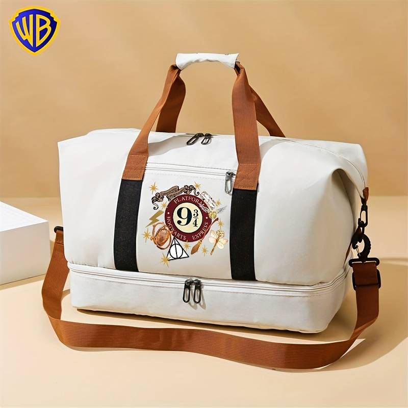 Wb 1pc Harry Potter Platform 9¾ Printed Tote Gym Bag, Suitable For Sports, Yoga, Swimming, And Beach Use - A Large Capacity Travel Bag With A Separate Shoe Compartment, Multifunctional Sports Bag