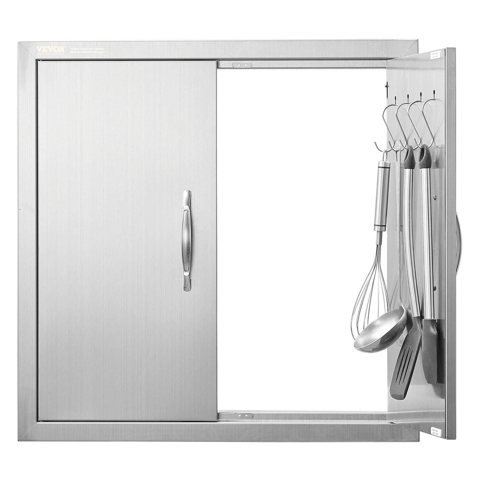 VEVOR BBQ-åtkomstdörr, 610x610 mm Dubbel Utomhusköksdörr, Spolmonterad Dörr i Rostfritt Stål, Dubbelväggig Vertikal Dörr med Handtag och Krokar