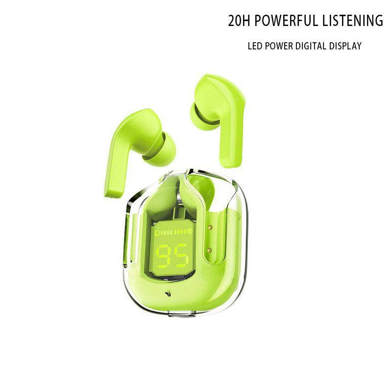 Trådlösa hörlurar Transparent laddningsfodral Bluetooth 5.3 hörlurar ENC Sports Music Hörlurar HiFi Stereo Earbuds Power Digital Display Hörlurar grön