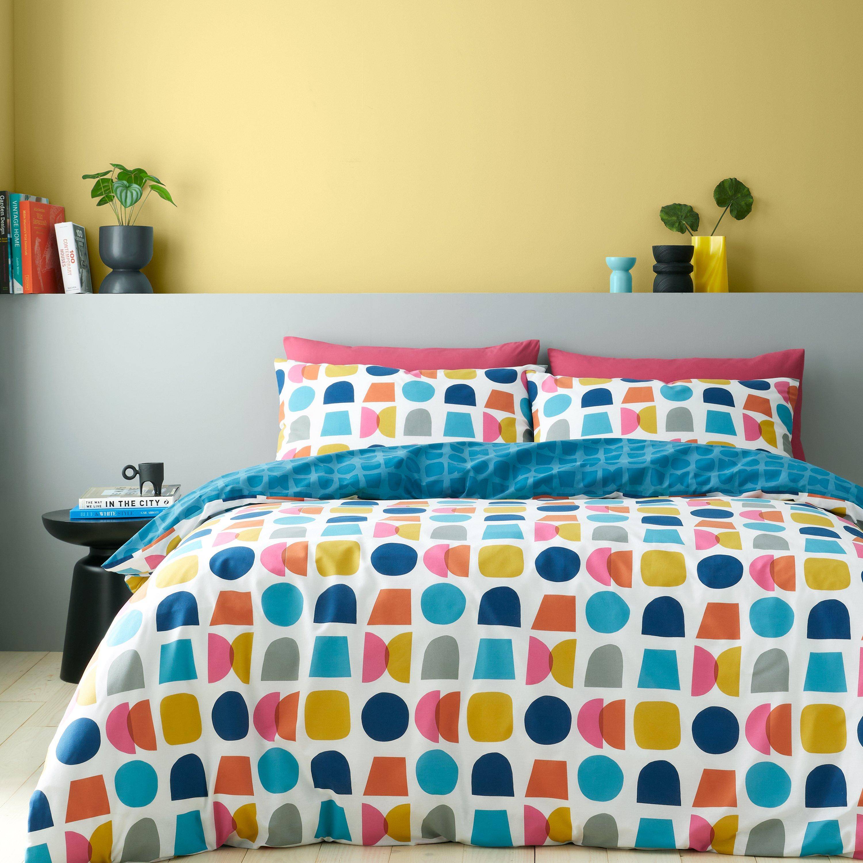 Catherine Lansfield Connect Geo Reversible Duvet Cover Set Teal