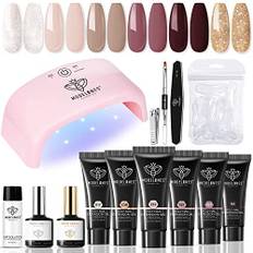 Modelones Polygel Starter Set mit UV Lamp 20W Poly Gel Nägel Selber Set Braun Glitzer mit 6 Farben und Slip Solution Base Top Coat Nude Rosa Acrylnägel für Nageldesign Selber Machen Valentinstag