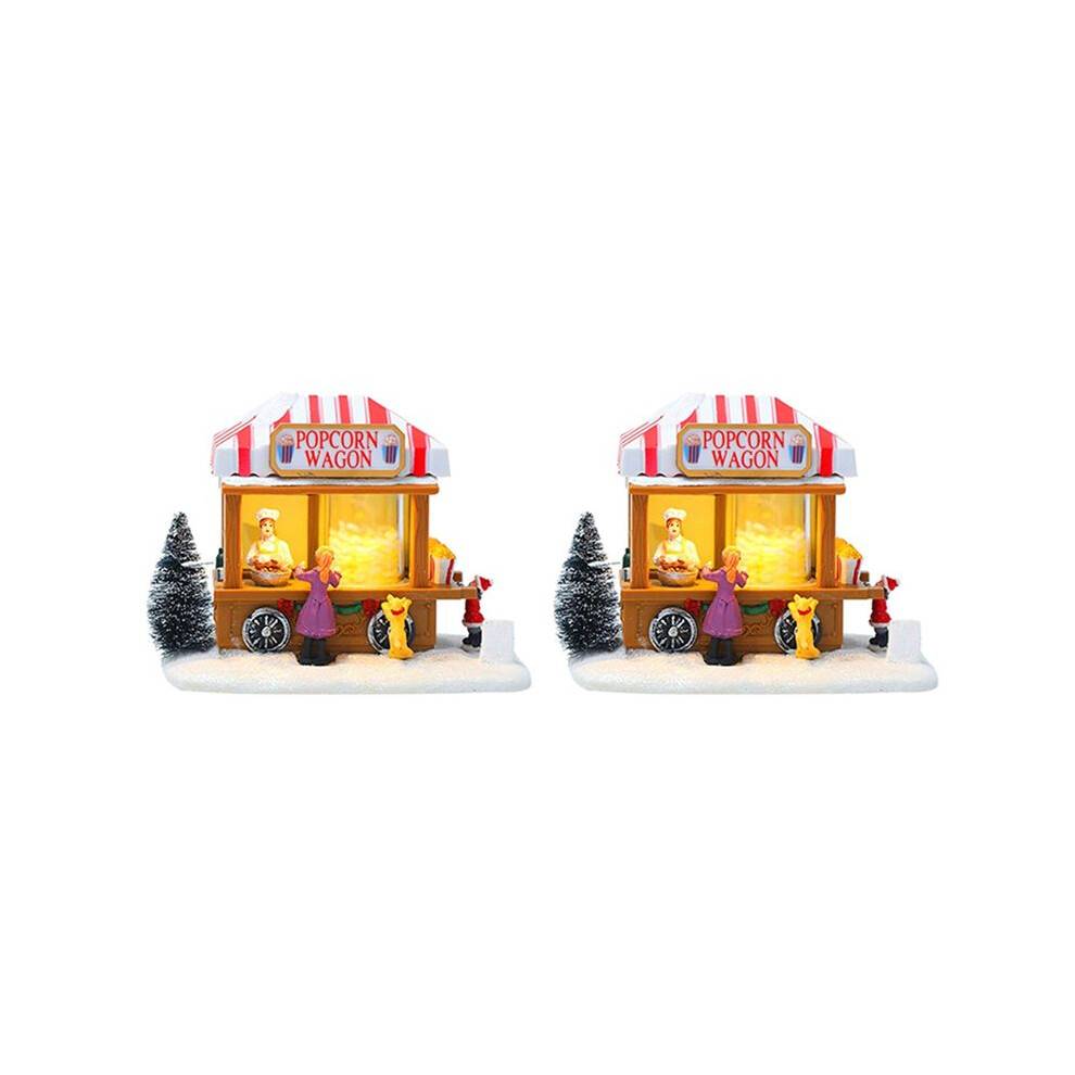 2X LED Lighted Christmas Village Houses Multicolored Christmas Vacation Village with Music Village Popcorn House