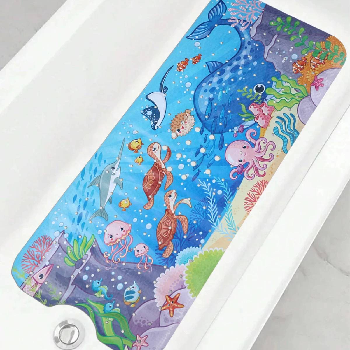 1pc Baby Bath Mat for Tub Non Slip Kids Bath Mat - 40x10cm Extra Long Cartoon Bathtub Mat Toddler Bath Mats with Suction Cups