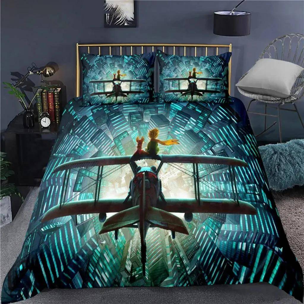 Anime Lilla Prinsen Le Petit Prince Sängkläder Set Pojkar Flickor Twin Queen Size Påslakan Örngott Säng Barn Vuxen US Queen 228x228cm