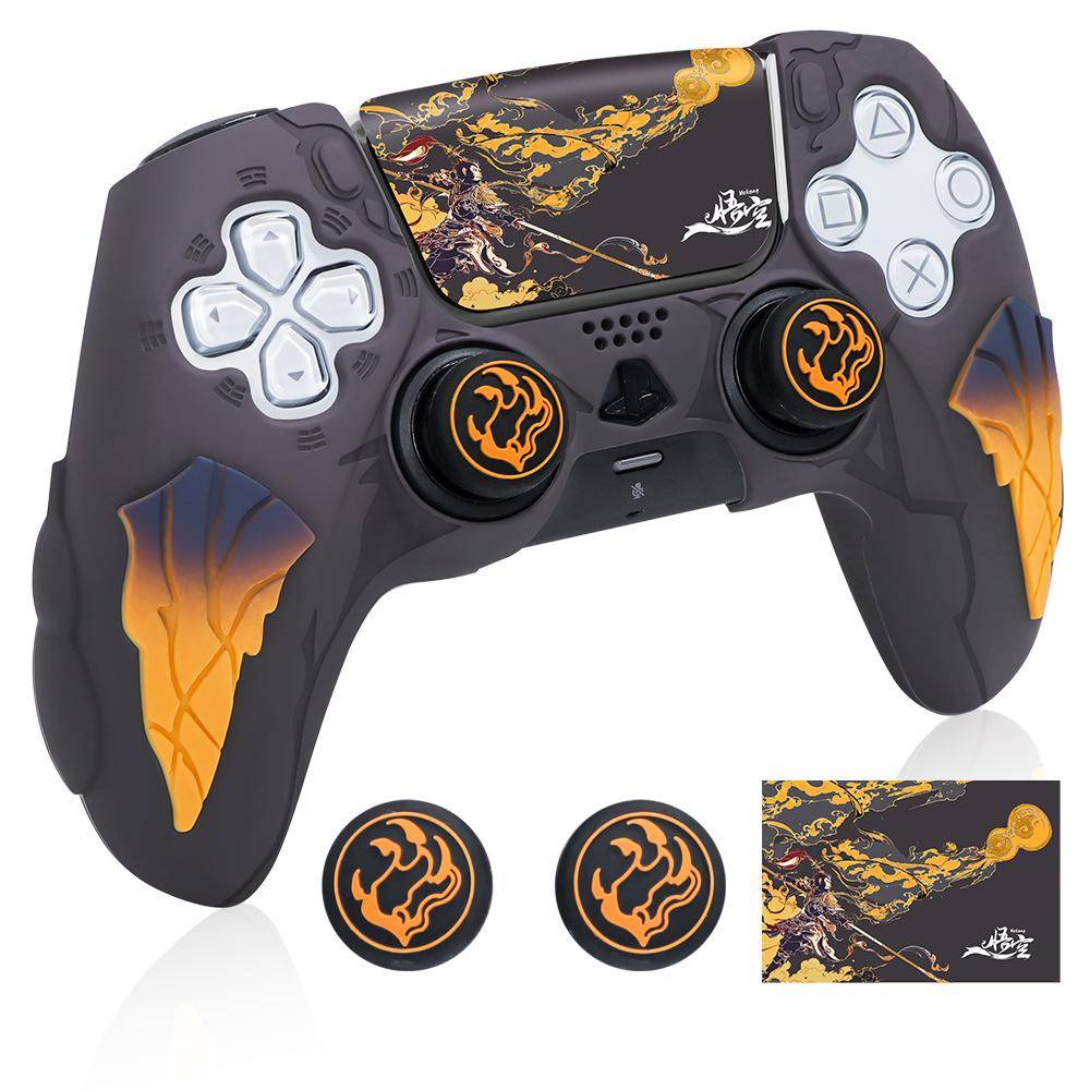 Black Myth Wukong PS5 Controller Cover, Food-Grade Silicone Anti-Slip Anti-Fouling Handle Sleeve for PS5 Controller with Thumb Grip Caps