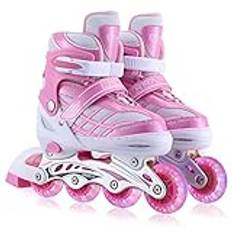 Barn inline skridskor för flickor, justerbara 4-storlek inline rullskridskor med alla lysande hjul för barn flickor (Rosa, M (EU32-36))